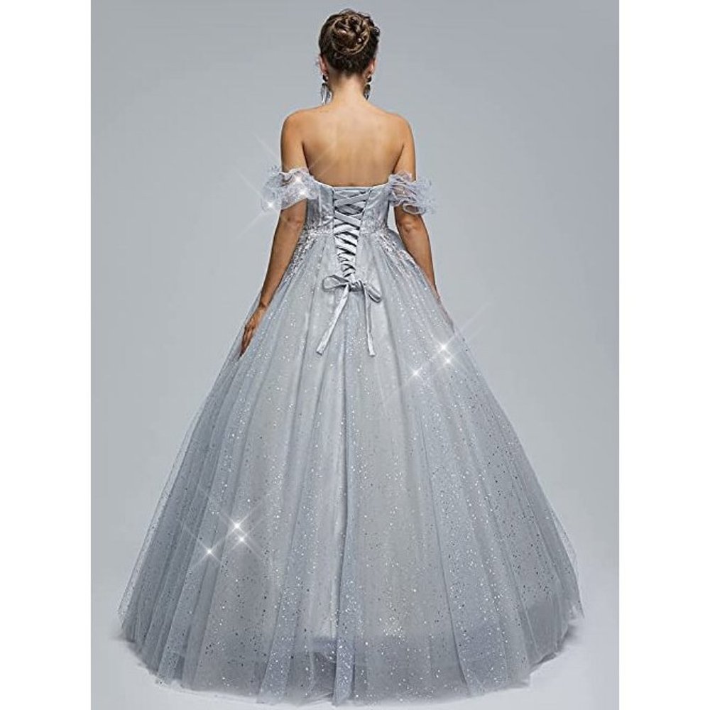 NEW Beautiful Bling Rhinestone Silver Cinderella Prom Dress Quincenera G… - Picture 6 of 8